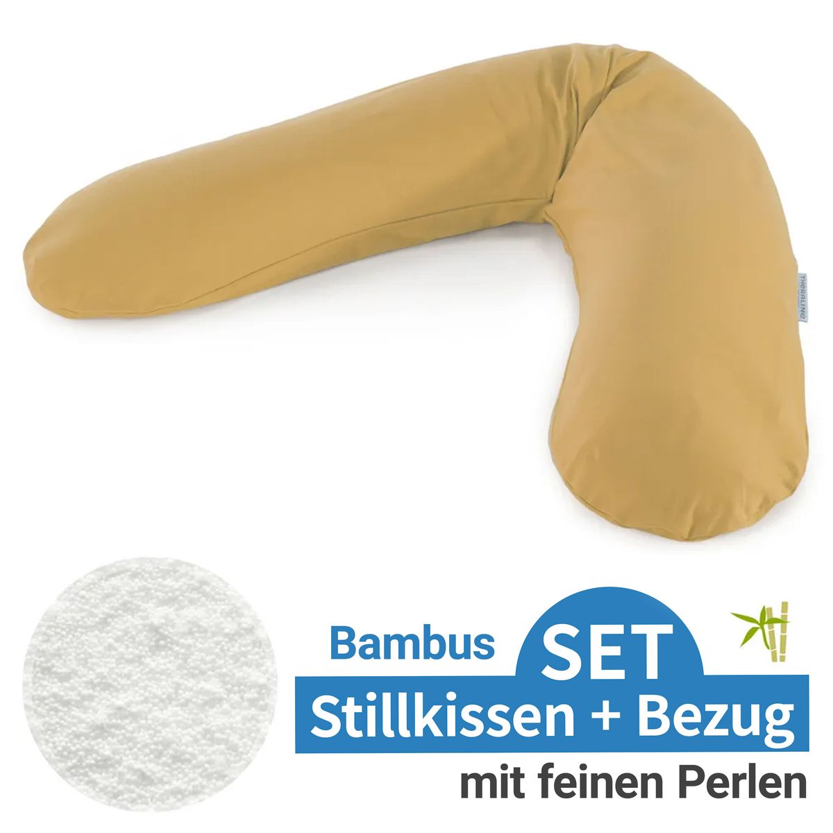 Ammepute med mikroperlefyll og bambustrekk 190 cm, ravgul - Theraline forfra