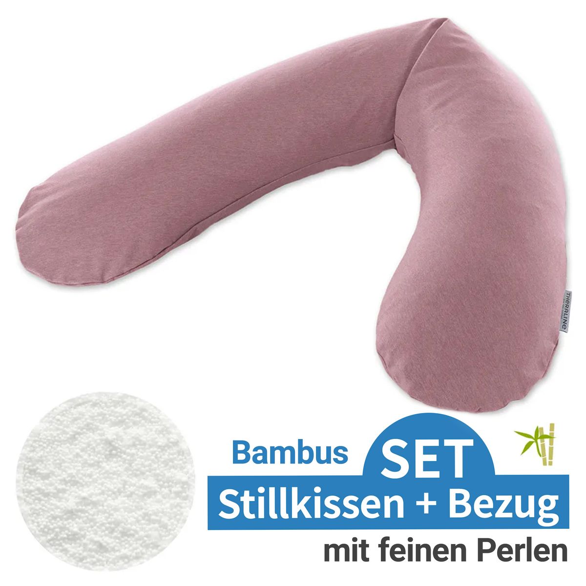 Ammepute med perlefyll og bambustrekk 190 cm, rosentre fra siden