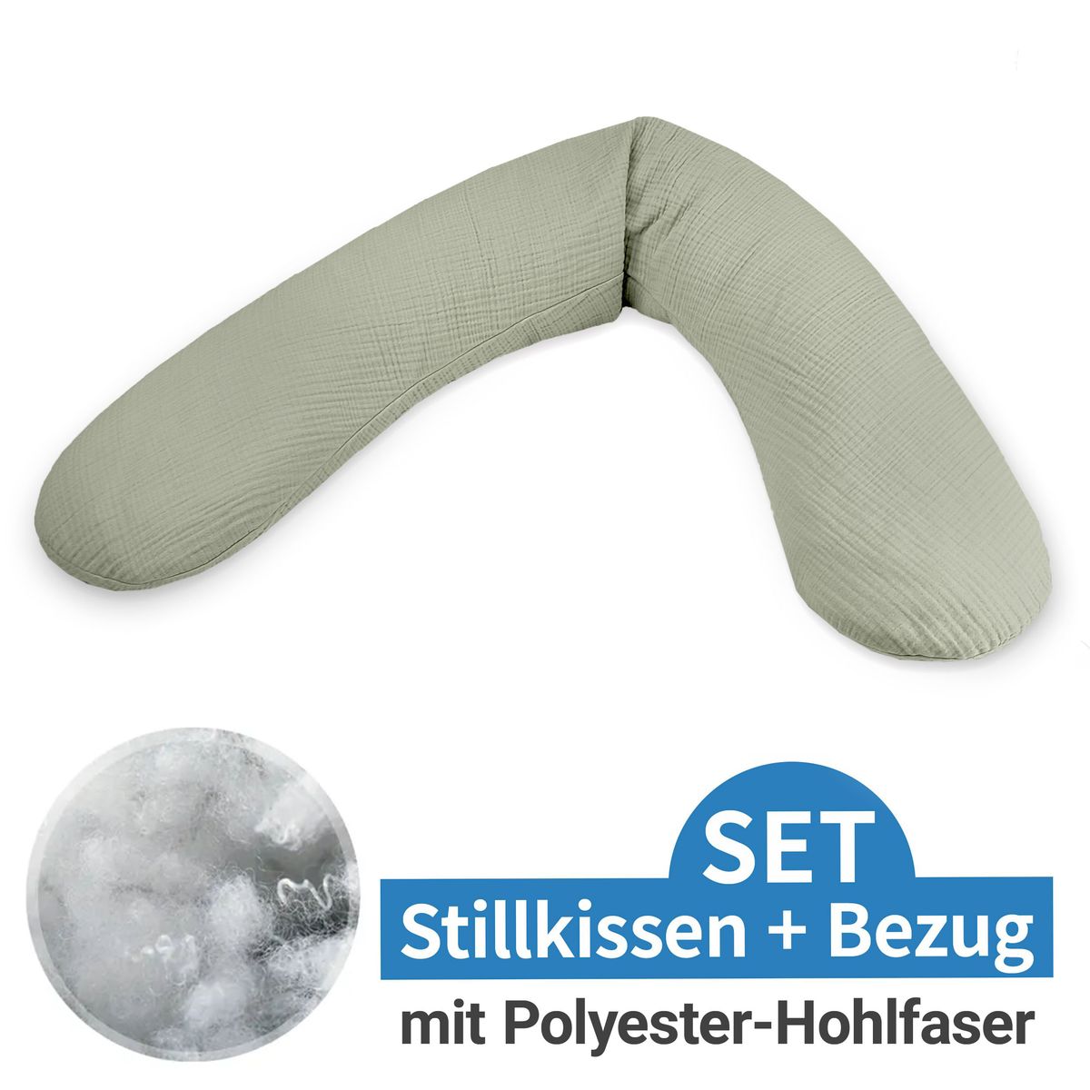Ammepute polyesterfiber med musselintrekk 190 cm salvie sett forfra