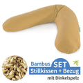 Ammepute med speltskall og bambustrekk 190 cm ravgul Theraline forfra