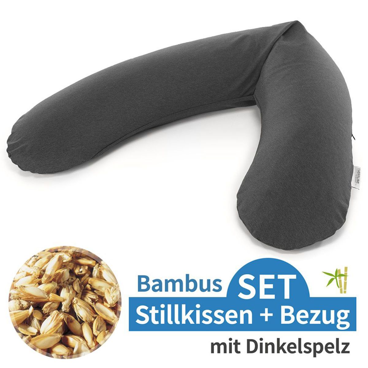 Ammepute med speltskall og bambustrekk 190 cm, antrasitt - Theraline forfra
