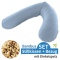 Ammepute med speltskall og bambustrekk 190 cm, blågrå - Theraline for amming og støtte