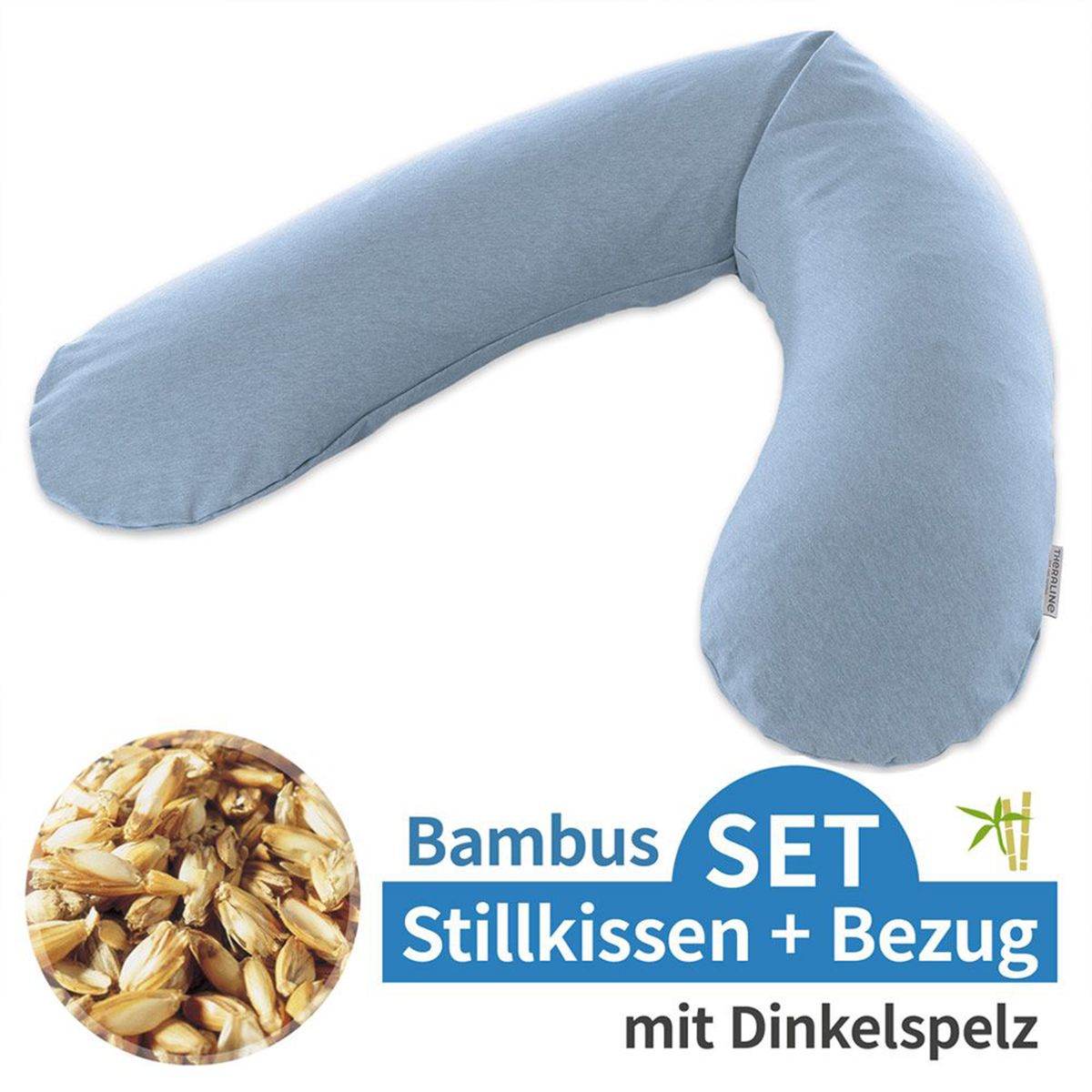 Ammepute med speltskall og bambustrekk 190 cm, blågrå - Theraline for amming og støtte