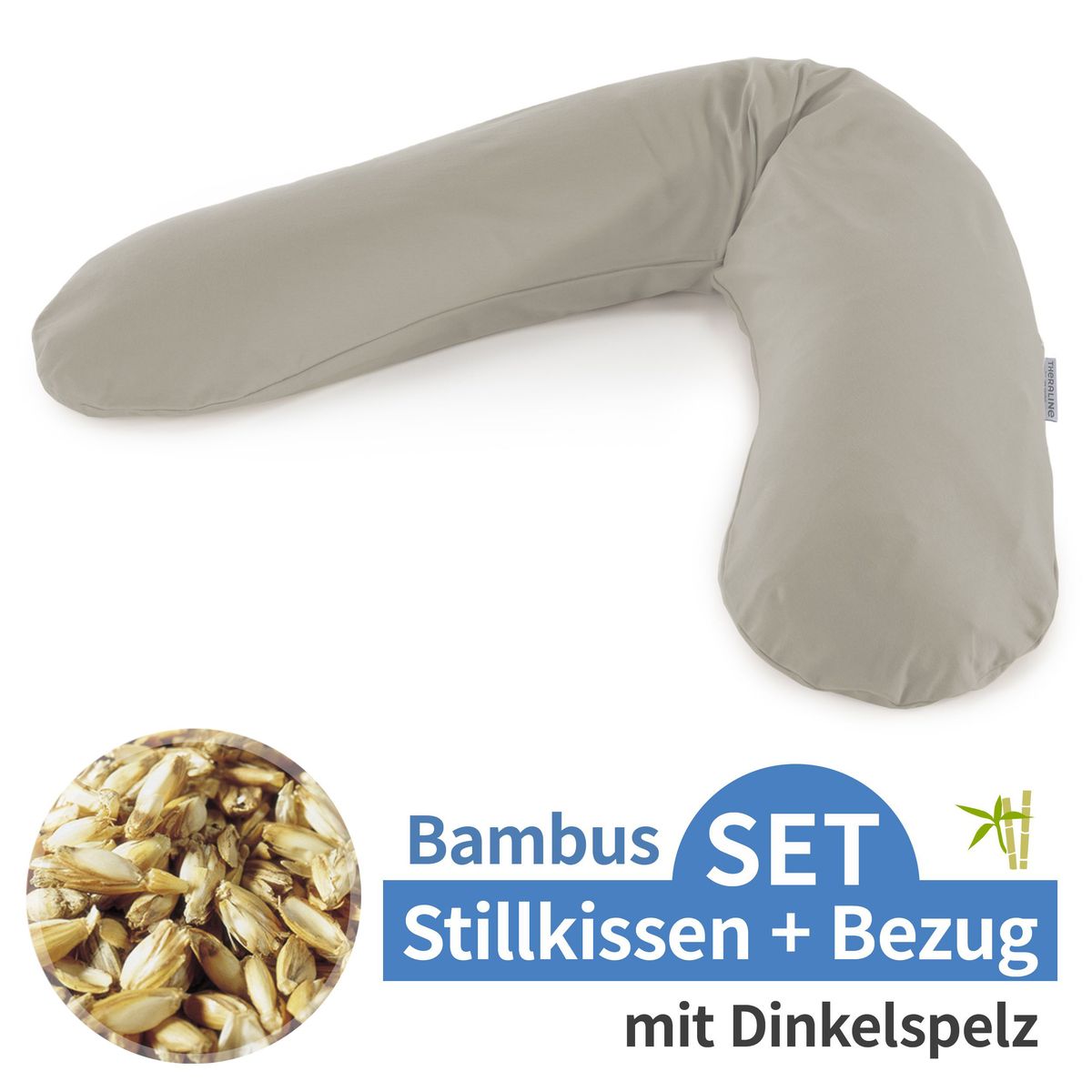 Ammepute med speltskall og bambustrekk 190 cm, leirgrå - Theraline forfra