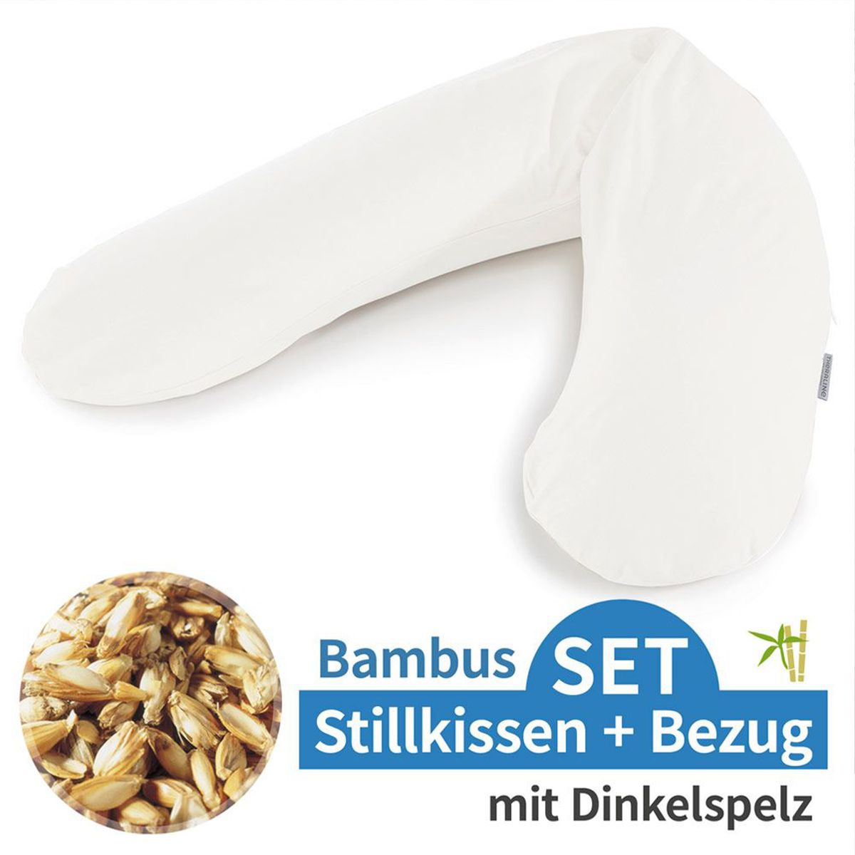 Ammepute med speltskallfyll og bambustrekk 190 cm hvit - Theraline forfra