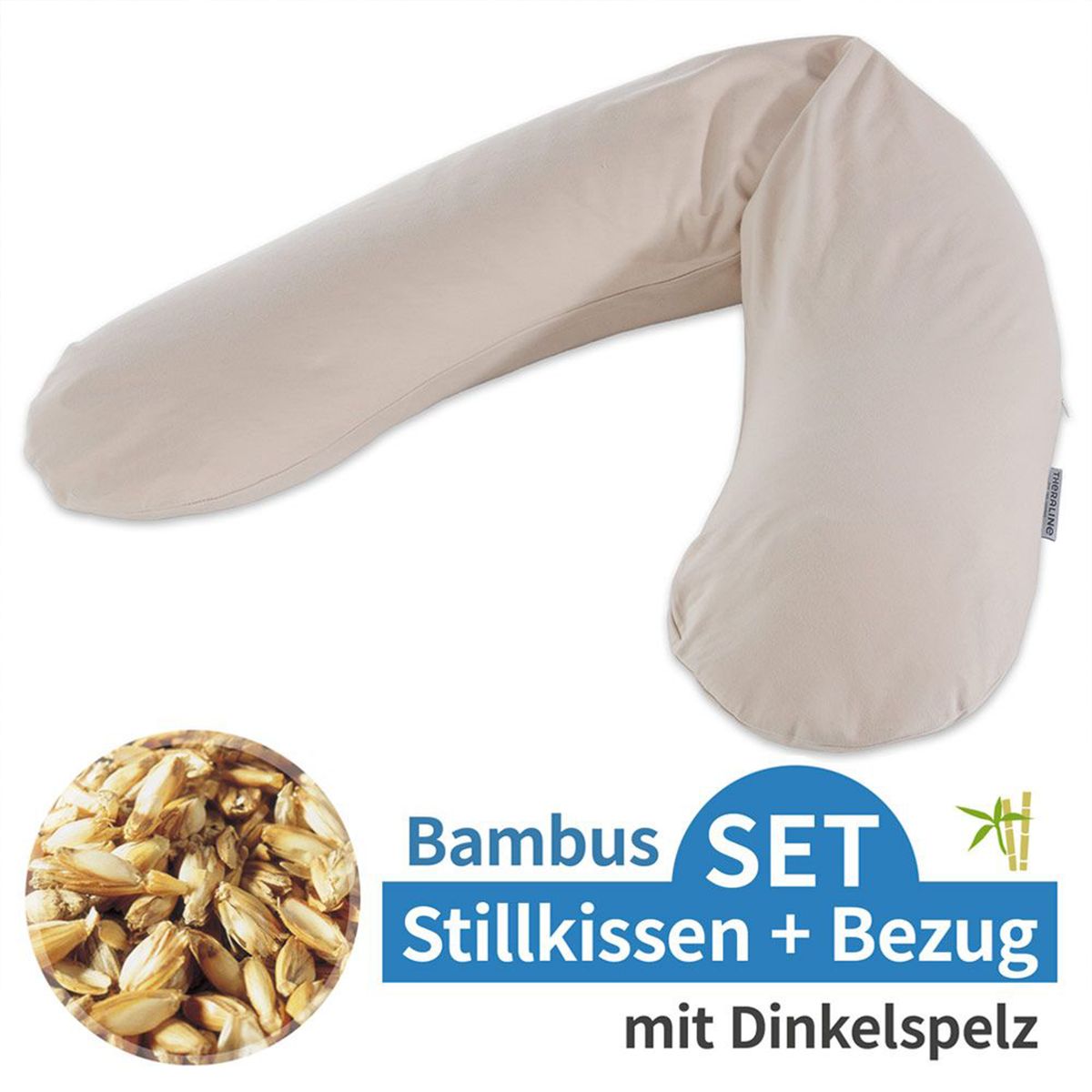 Ammepute med speltskallfyll og bambustrekk 190 cm grå - Theraline i brukt stilling