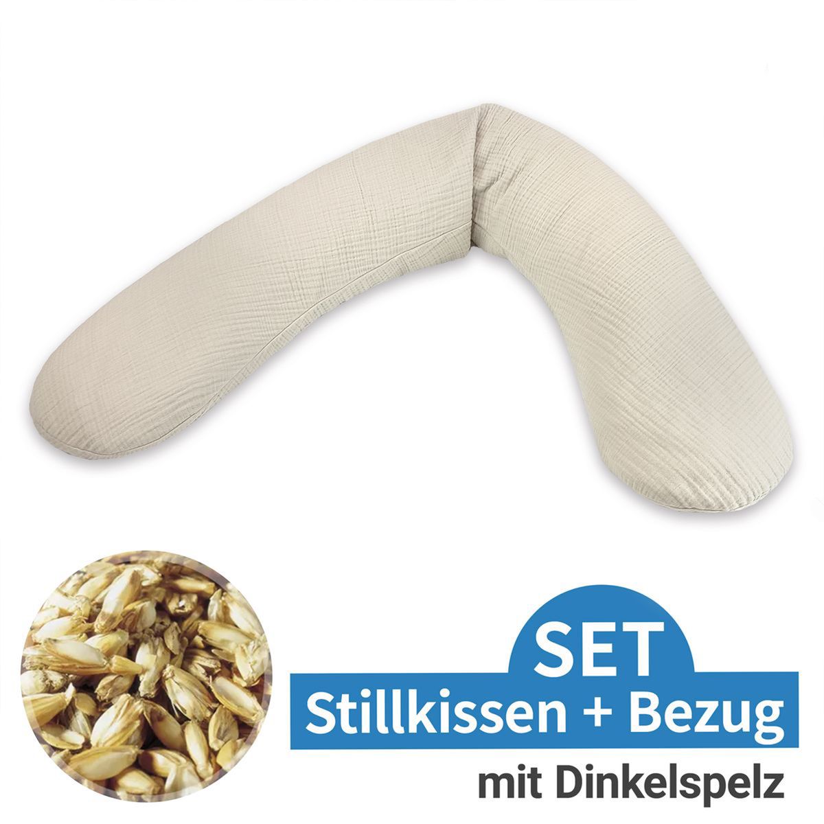 Ammepute med speltskallfyll og musselintrekk 190 cm - Theraline sett forfra