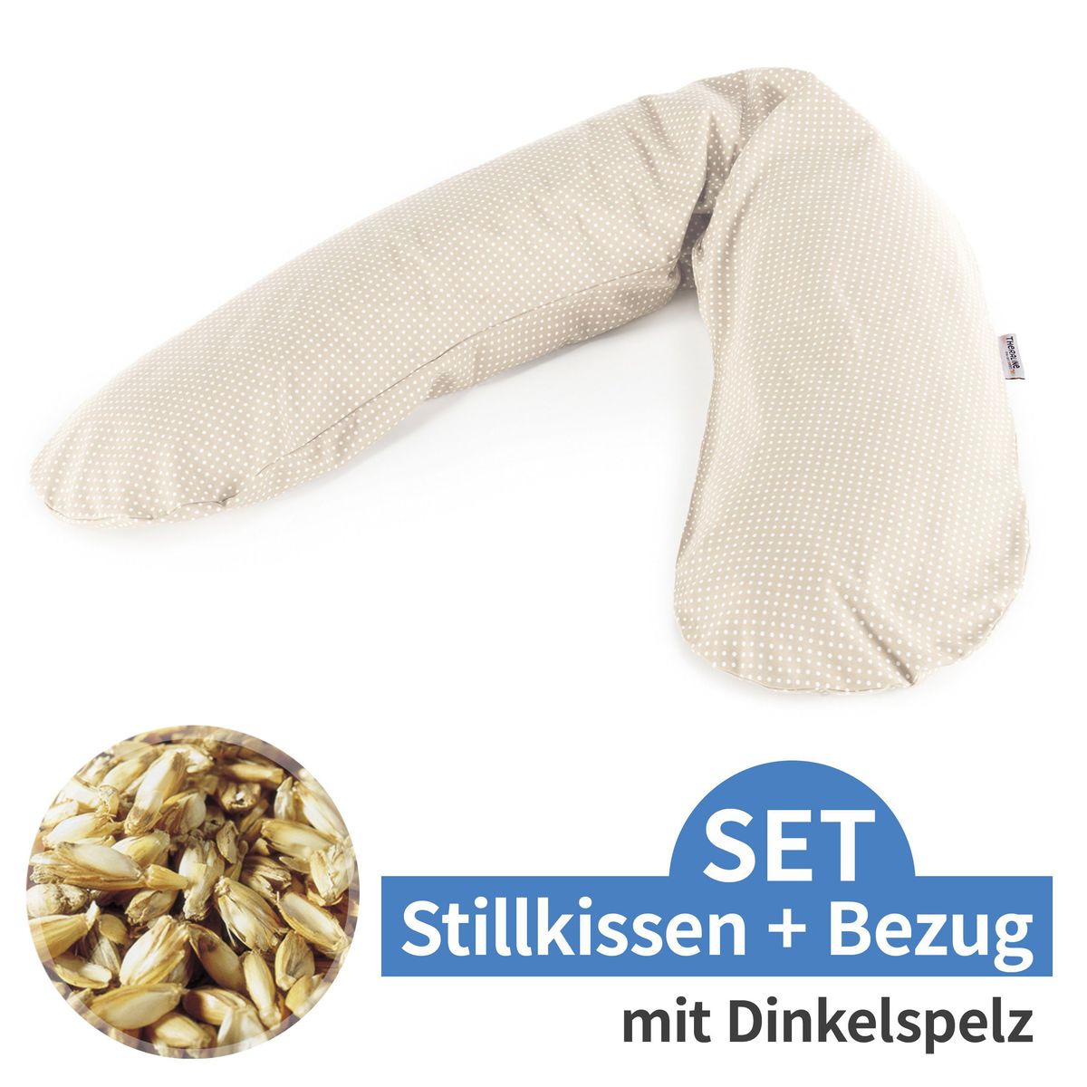 Ammepute med speltskallfyll og trekk 190 cm prikker - Theraline bakside