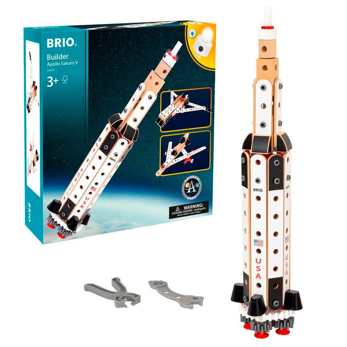 Nærbilde av deler i Apollo Saturn V byggesett 91 deler 60 cm - BRIO Builder