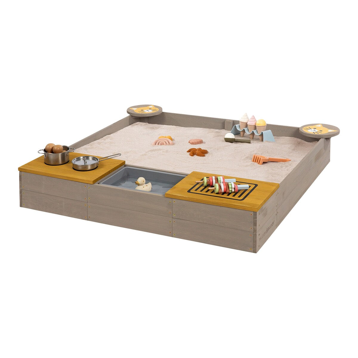 Sandkasse Wild 120x120x20 cm med tildekking i sypresstre - MUDDY BUDDY