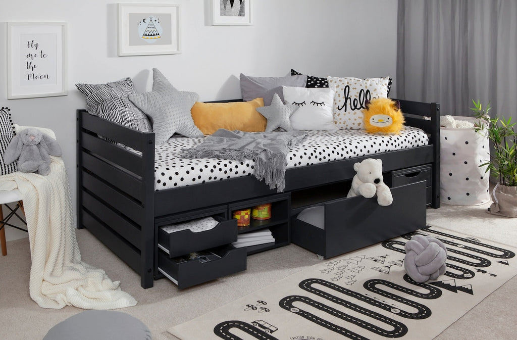 Sofaseng Naomi med oppbevaringsskuffer 90x200 cm furu - Ticaa