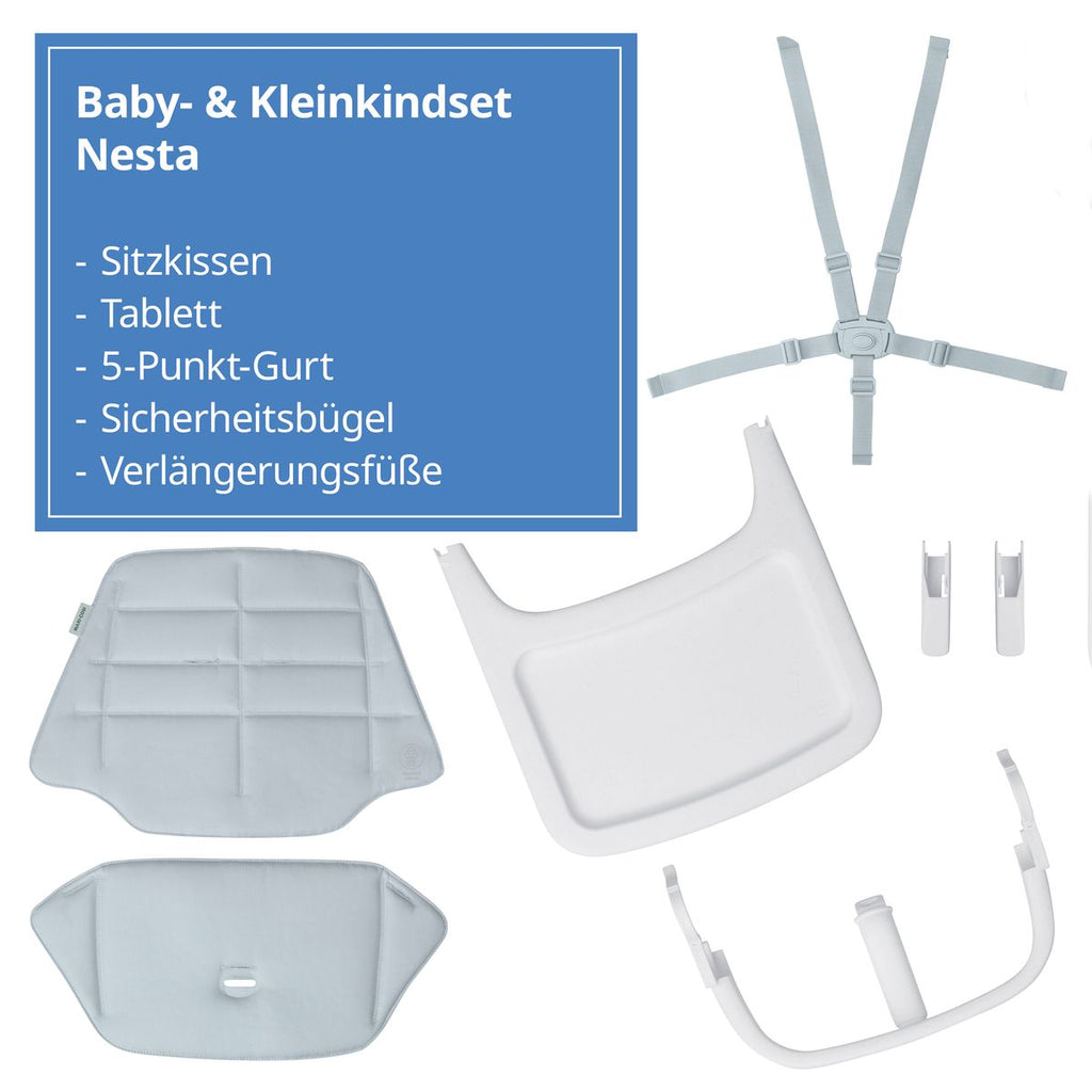 Baby- og småbarnssett til Nesta barnestol 6 mnd-3 år, grå bakside