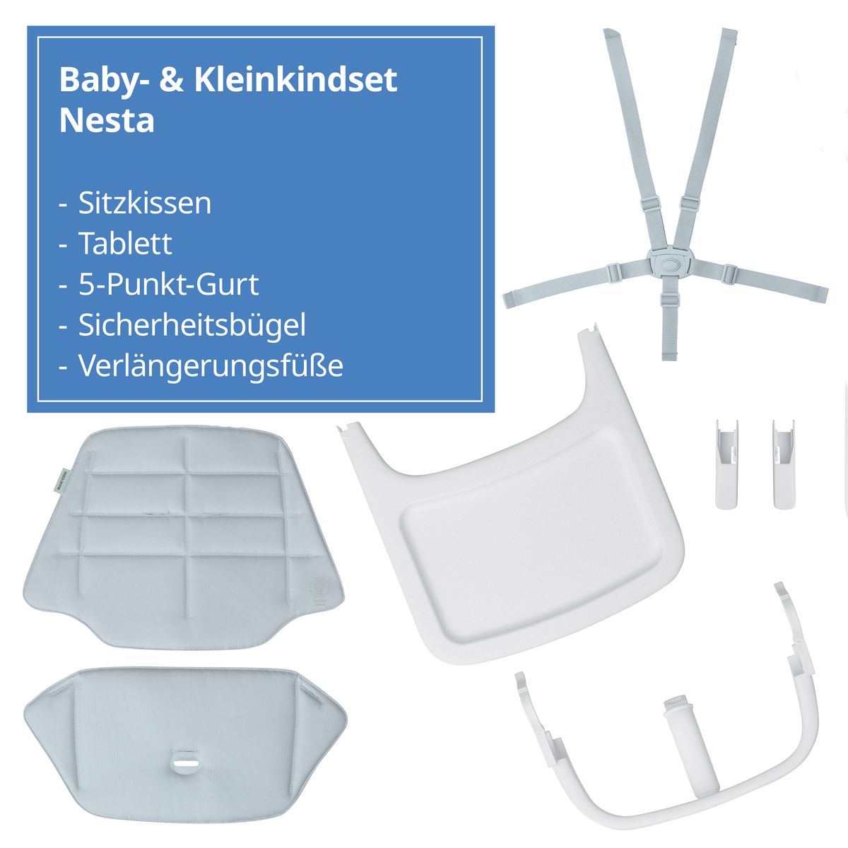 Baby- og småbarnssett til Nesta barnestol 6 mnd-3 år, grå bakside