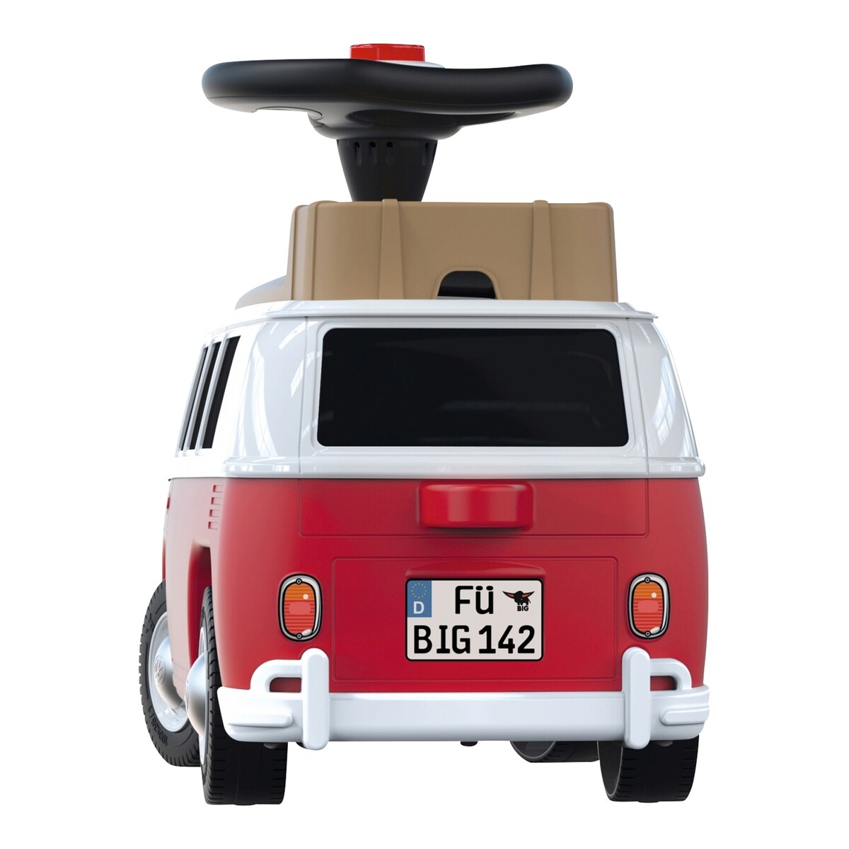 Detalj av Baby VW T1 gåbil med stillehjul logo
