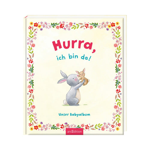 Babyalbum med polstret hardcover 80 sider på tysk fra arsEdition vist forside