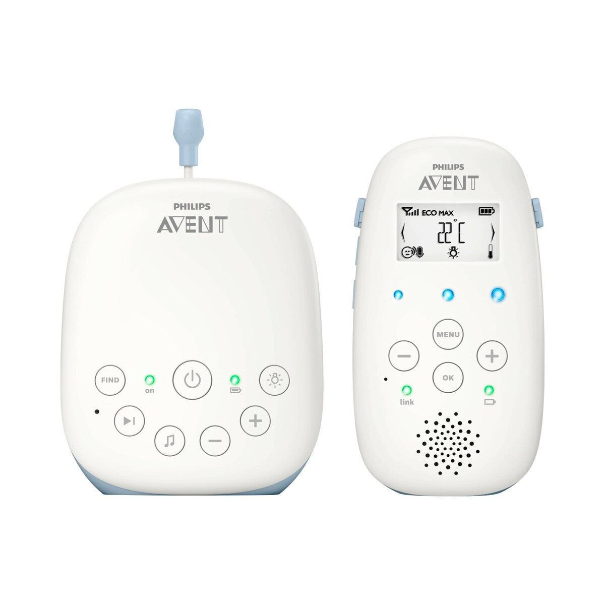 Babycall DECT SCD715 26 forfra med skjerm og knapper