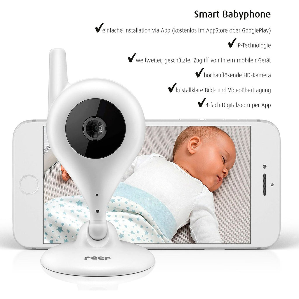 Oversikt over Babycall IP BabyCam med kamera og app funksjoner