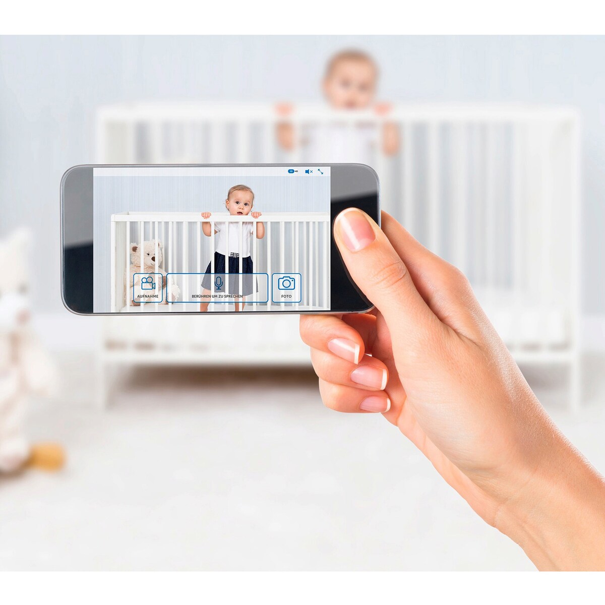 Babycall IP BabyCam med kamera og app med USB-nettadapter