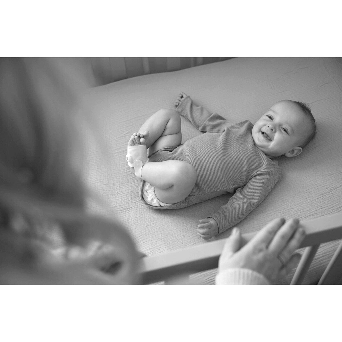 Babycall med pulsoksimeter Dream Sock 0-18 mnd i bruk