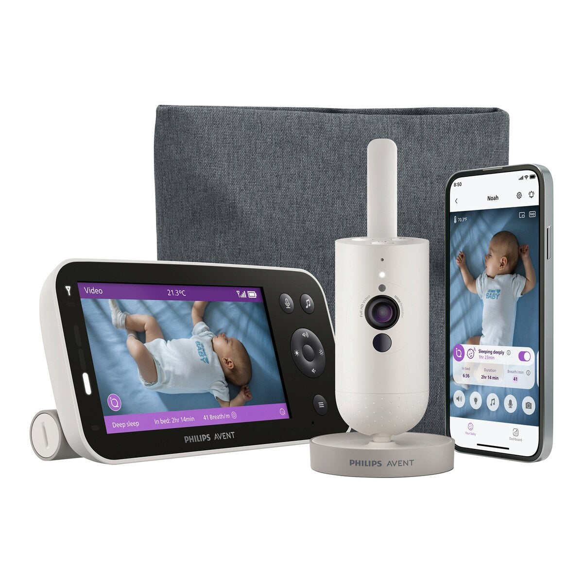 Montert Babycall Premium Connected SCD971/26 på vegg ved barneseng