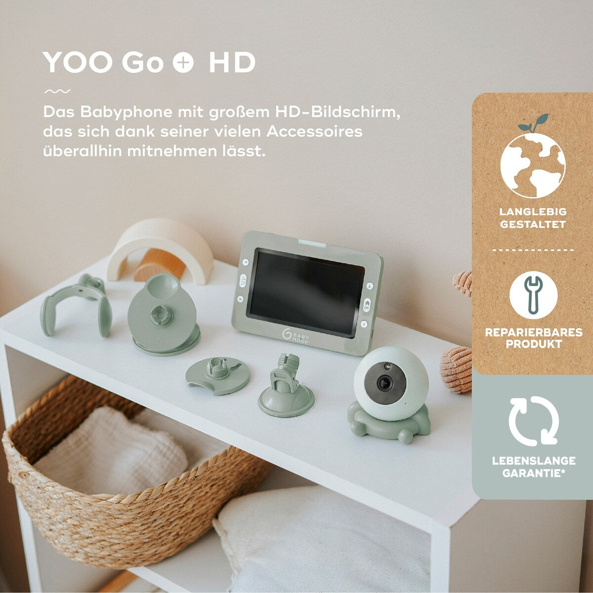 Babycall Yoo Go Plus HD med 5-tommers skjerm med klemme