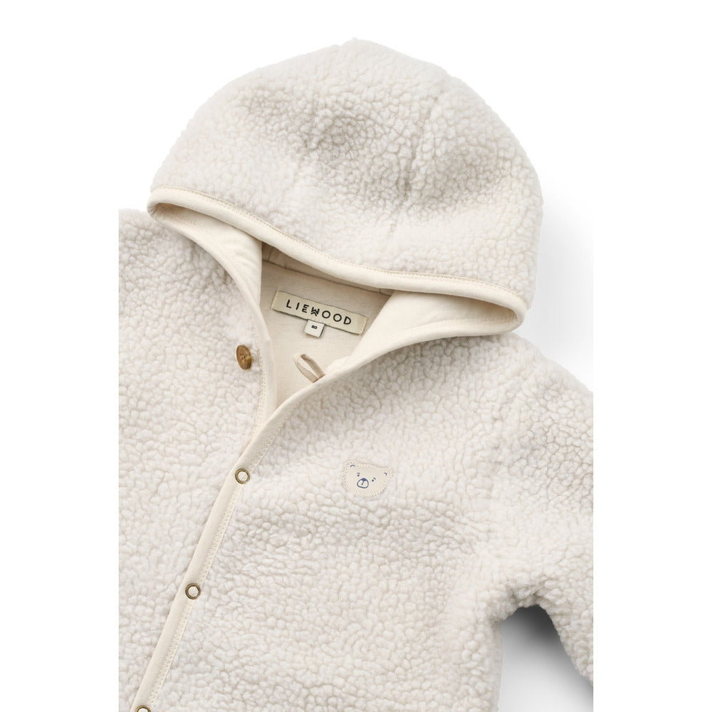 Babydress Briley med hette resirkulert polyester str 56 detalj av trykknapper