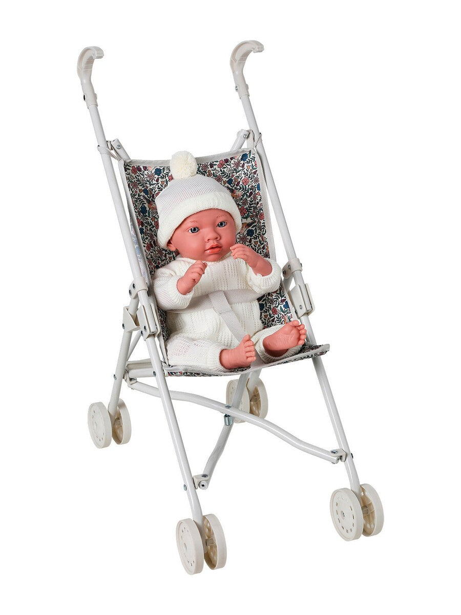 Babydukke 40 cm med ekstra vekt og strikket pyjamas forfra