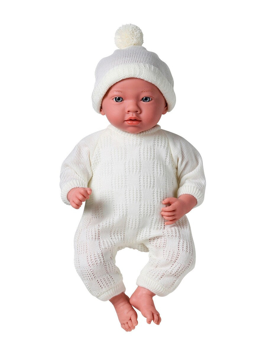 Babydukke 40 cm med ekstra vekt og strikket pyjamas detaljbilde av pyjamas