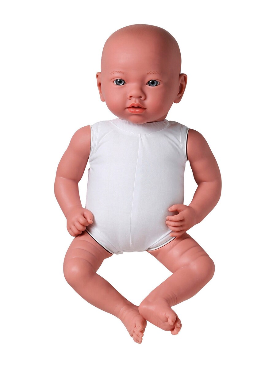 Babydukke 40 cm med ekstra vekt og strikket pyjamas montert i lekestilling
