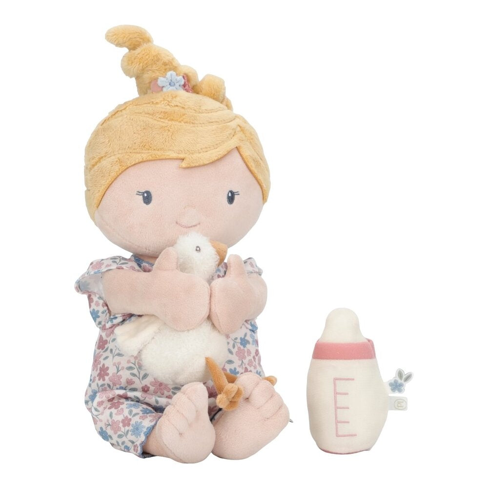 Babydukke Julia med tåteflaske og bleie polyester bakside