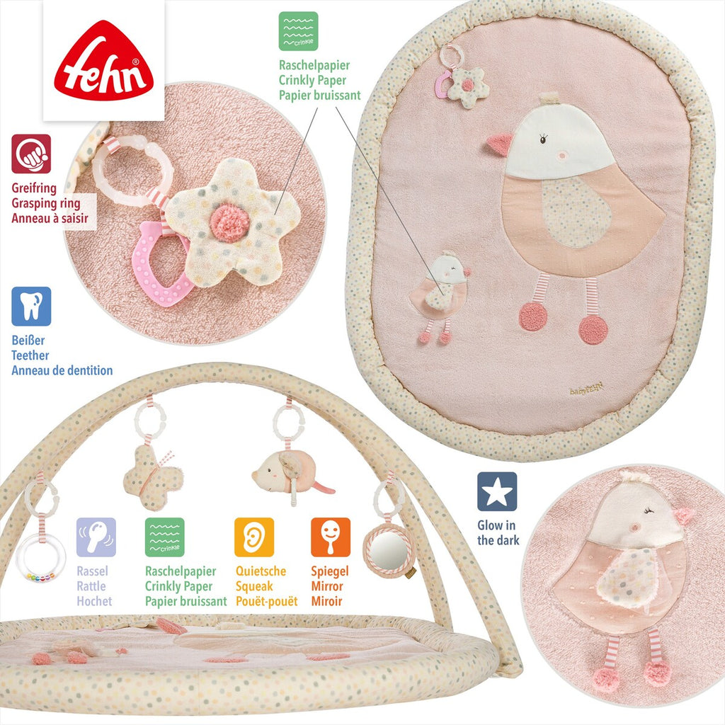 Nærbilde av glow-in-the-dark broderi på Babygym med 3D-aktivitetsmatte Vogel feehnLAND