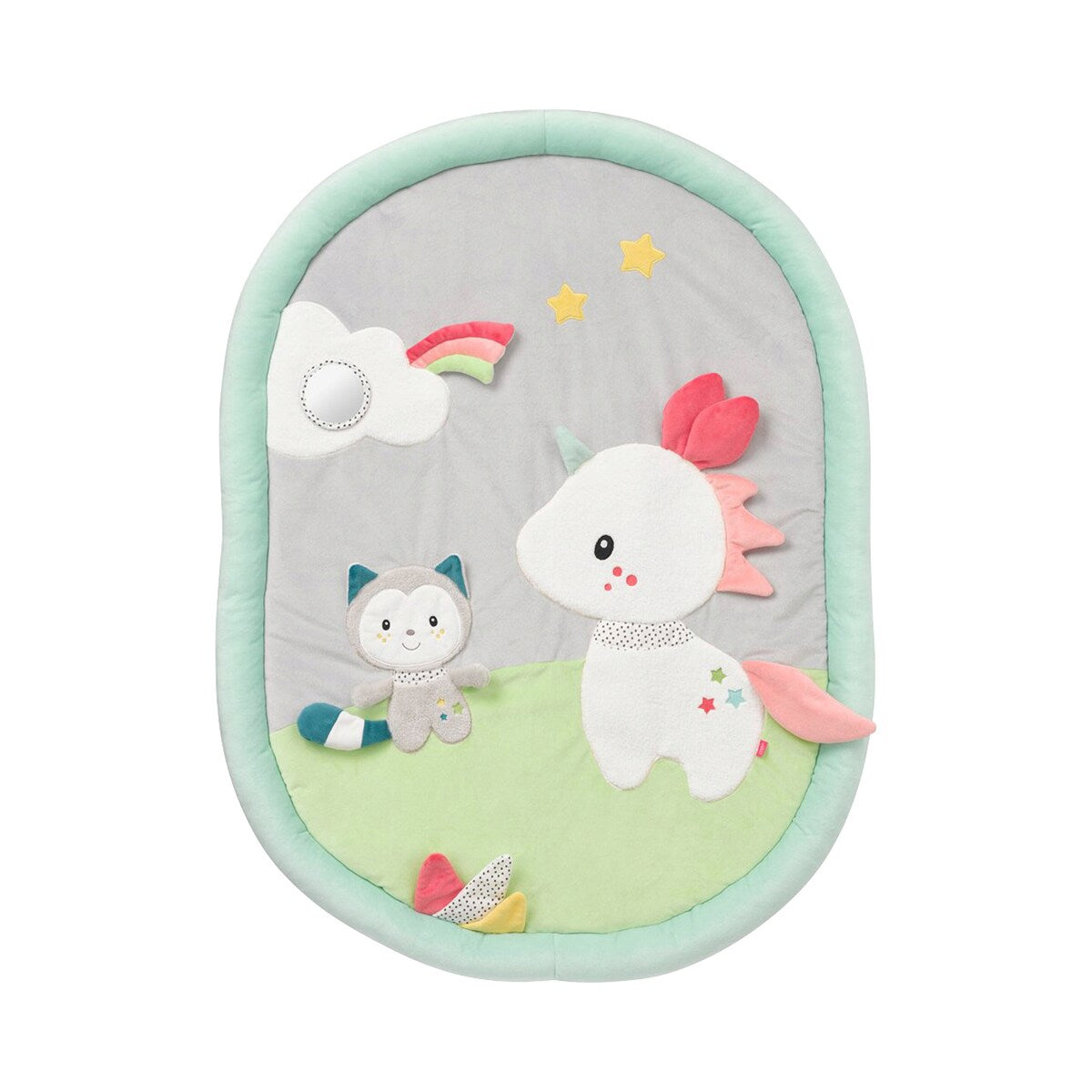 Detalj av 3D-figurer på Babygym med 3D-aktivitetsteppe Aiko & Yuki