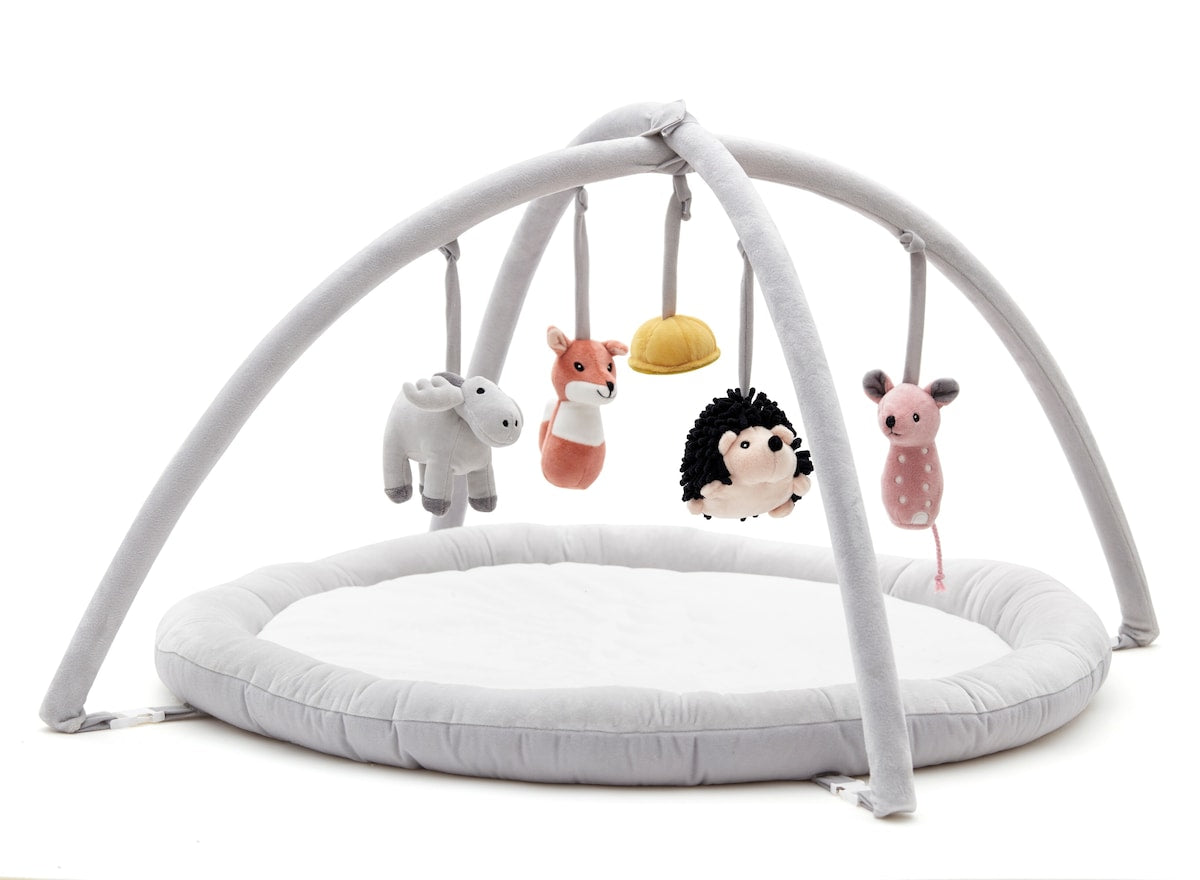 Babygym EDVIN hvit grå med polstret matte forfra