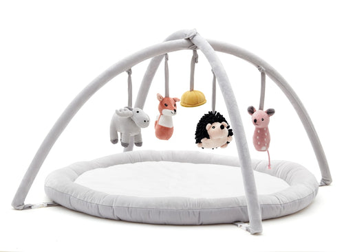 Babygym EDVIN hvit grå med polstret matte forfra