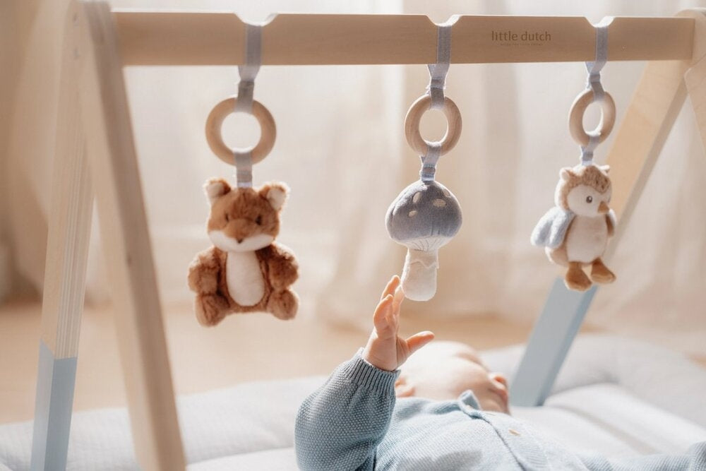Babygym Forest Friends i tre med aktivitetsleker blå oversikt