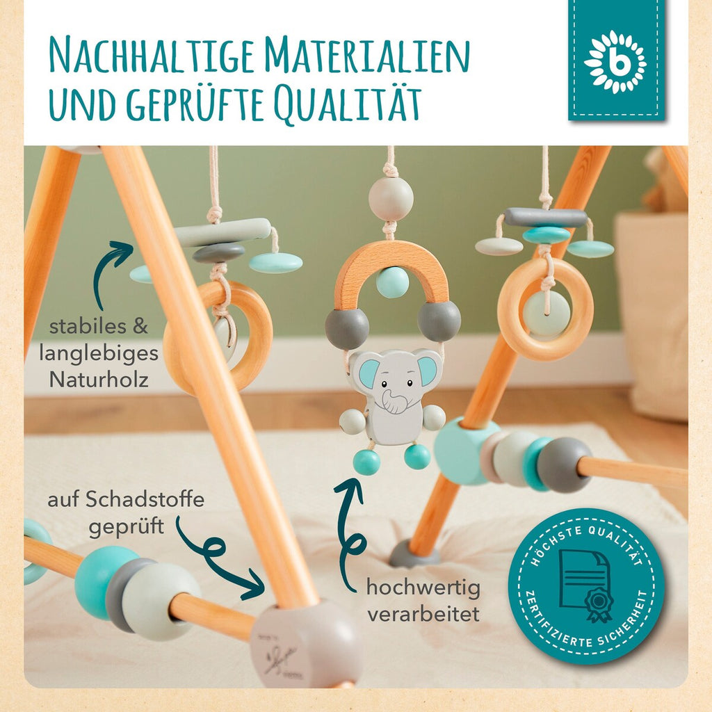 Babygym i tre 54x54x48 cm fra 0 mnd - Bieco fargerike anheng