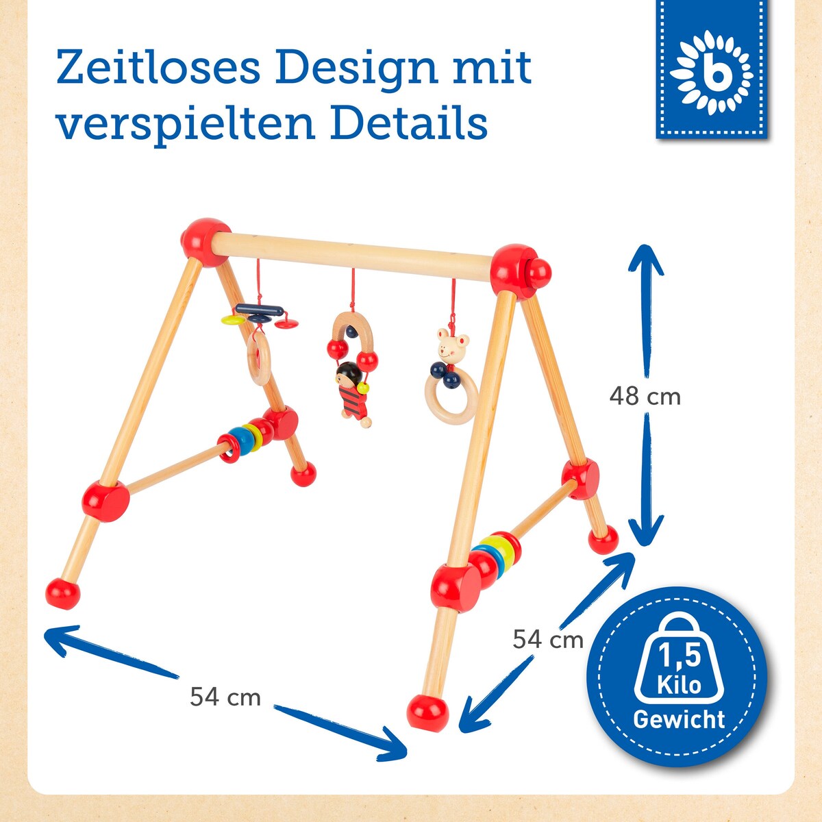Babygym i tre fra fødsel 54x54x48 cm Bieco montert i barnerom