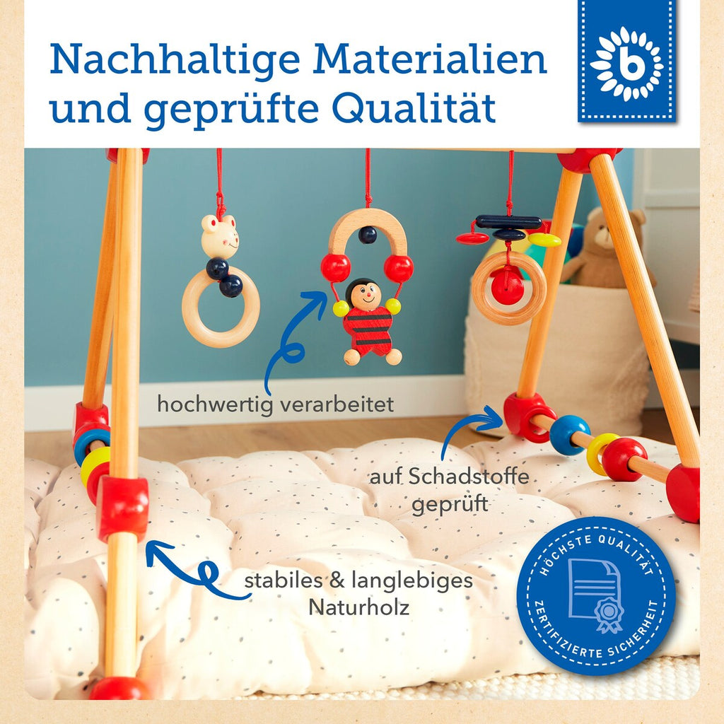 Babygym i tre fra fødsel 54x54x48 cm Bieco med hengende leker
