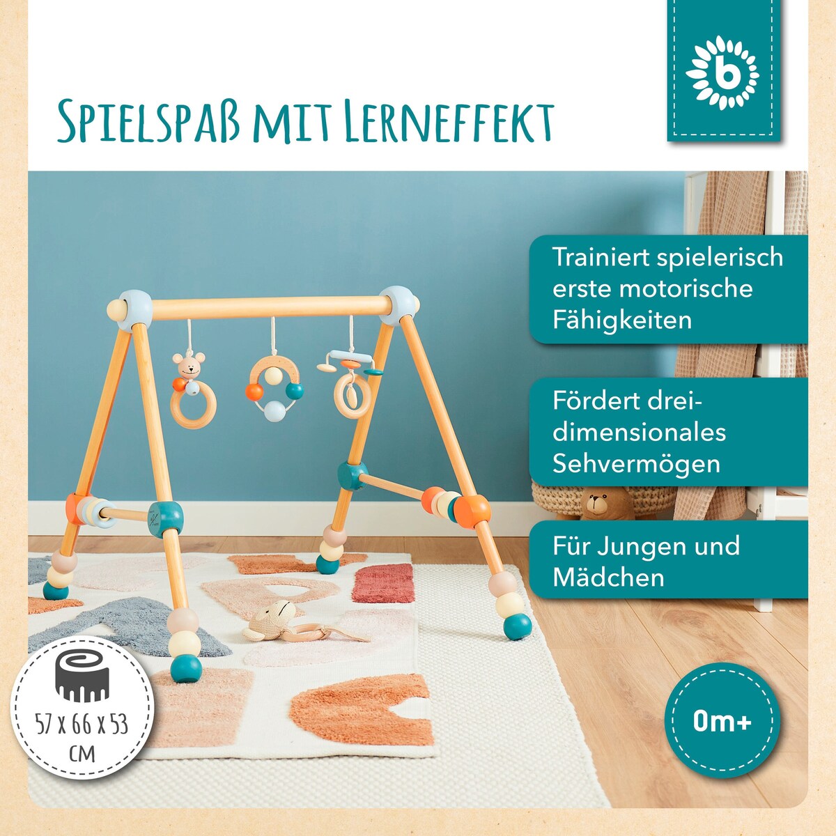 Babygym i tre høydejusterbar 54x54x48 cm bakside