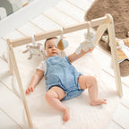 Babygym i tre med 3 leker 50x60 cm fra fødsel bakside