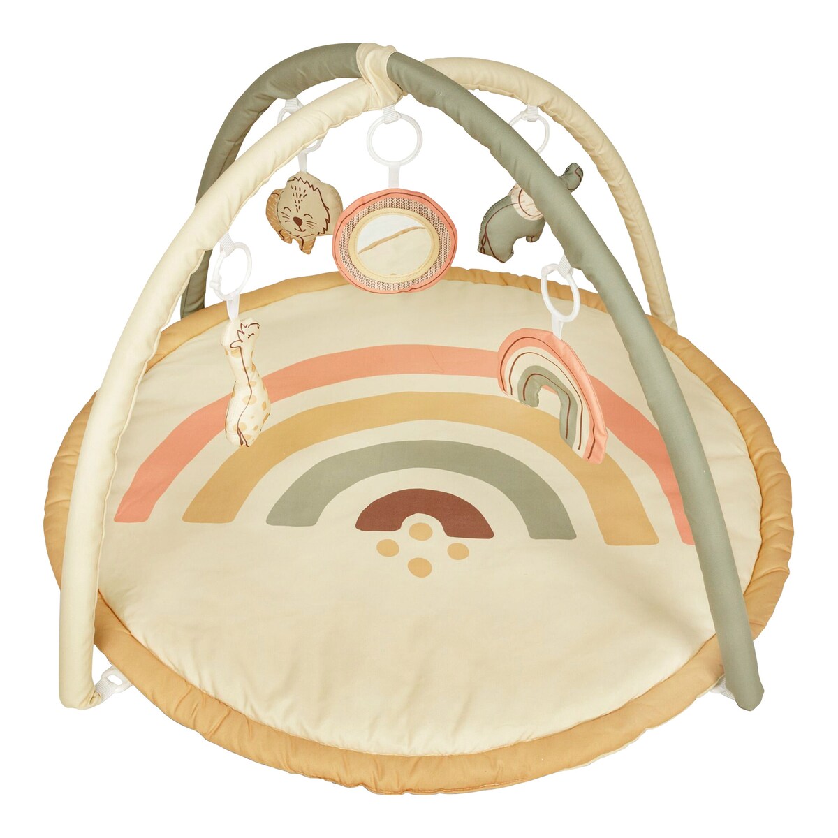 Babygym Jungle Rainbow med aktivitetsleker forfra