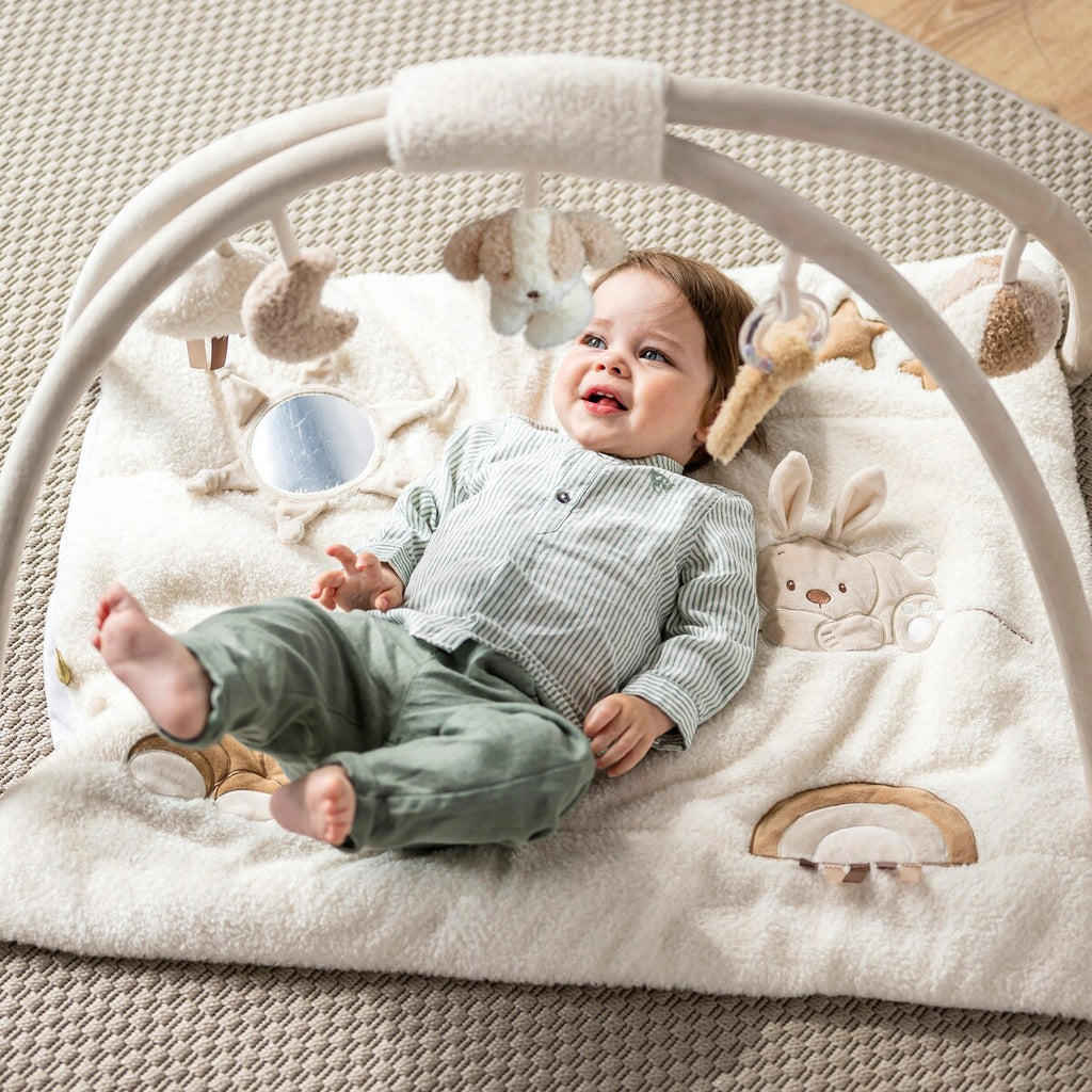 Babygym med krablematte TEDDY Ø 90 cm montert med leker
