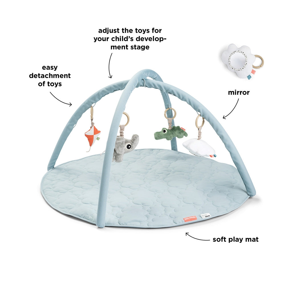 Detalj av leker på Babygym med lekematte Playground blå