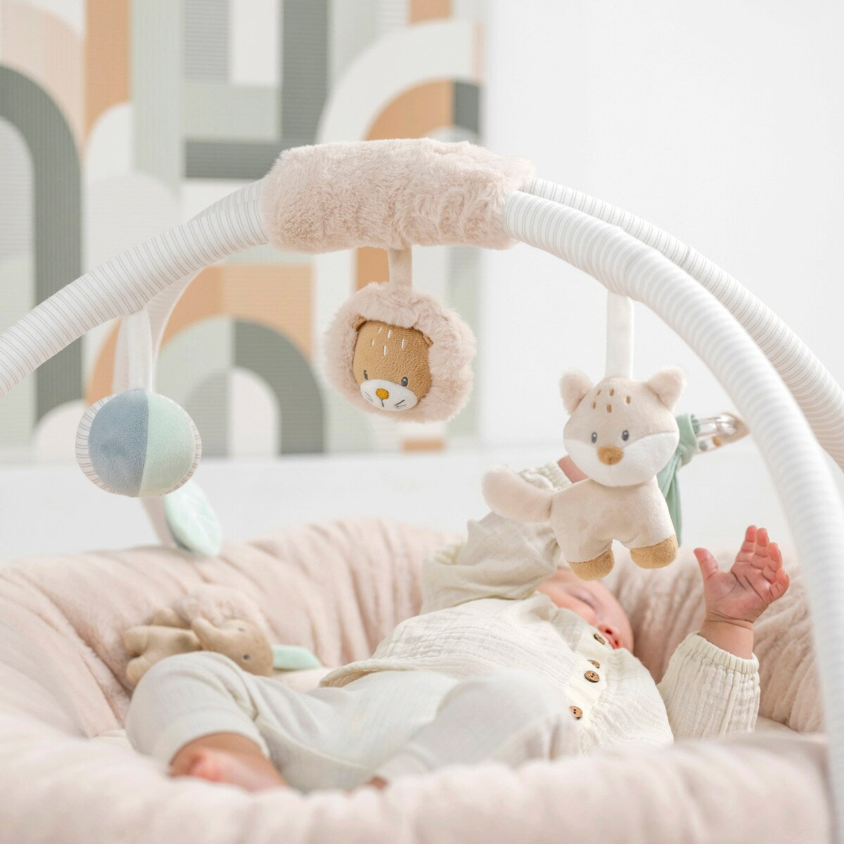 Babygym med krabbelrede Flo, Ernest & Oli med speil