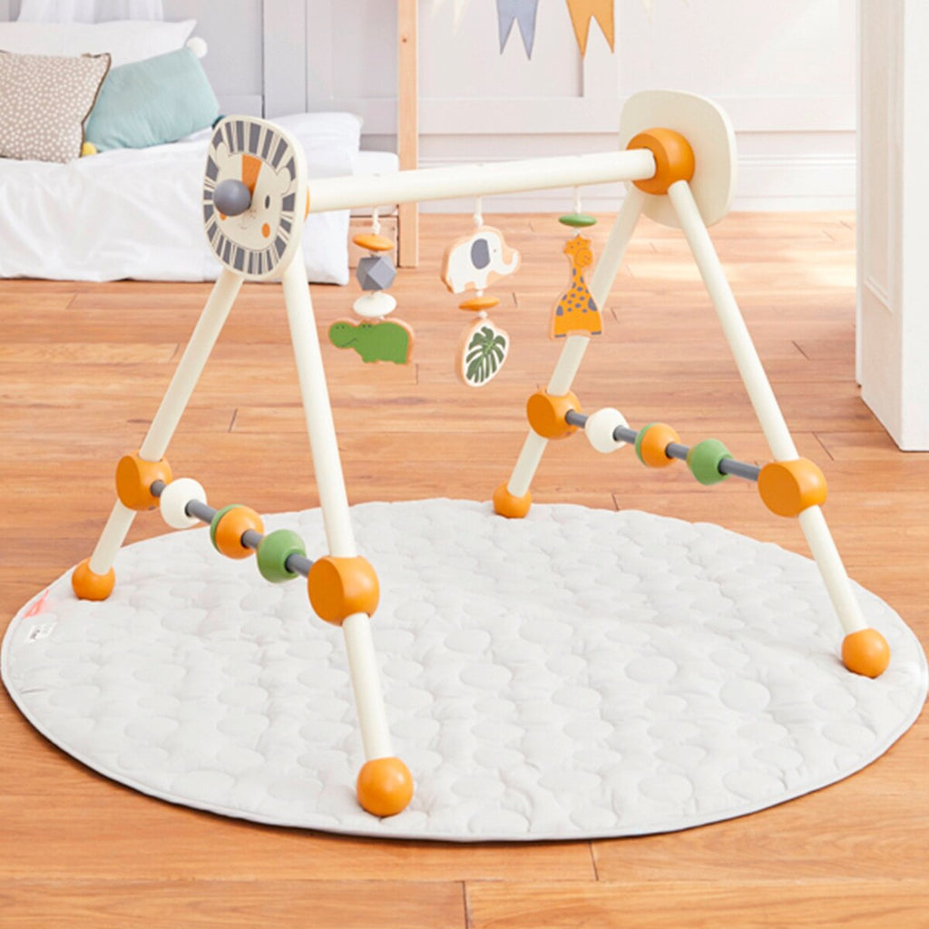 Babygym safari i bjørketre bakside med fargerike kuler