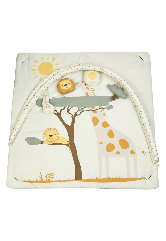 Babygym med lekematte Safari 80x80 cm detalj av knitrepapir