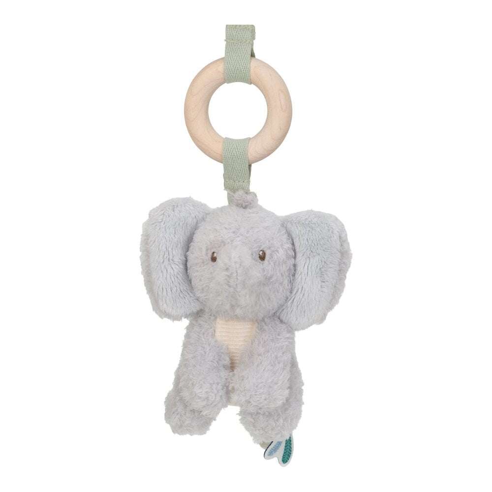 Detalj av Safari Friends figurer på babygym i tre