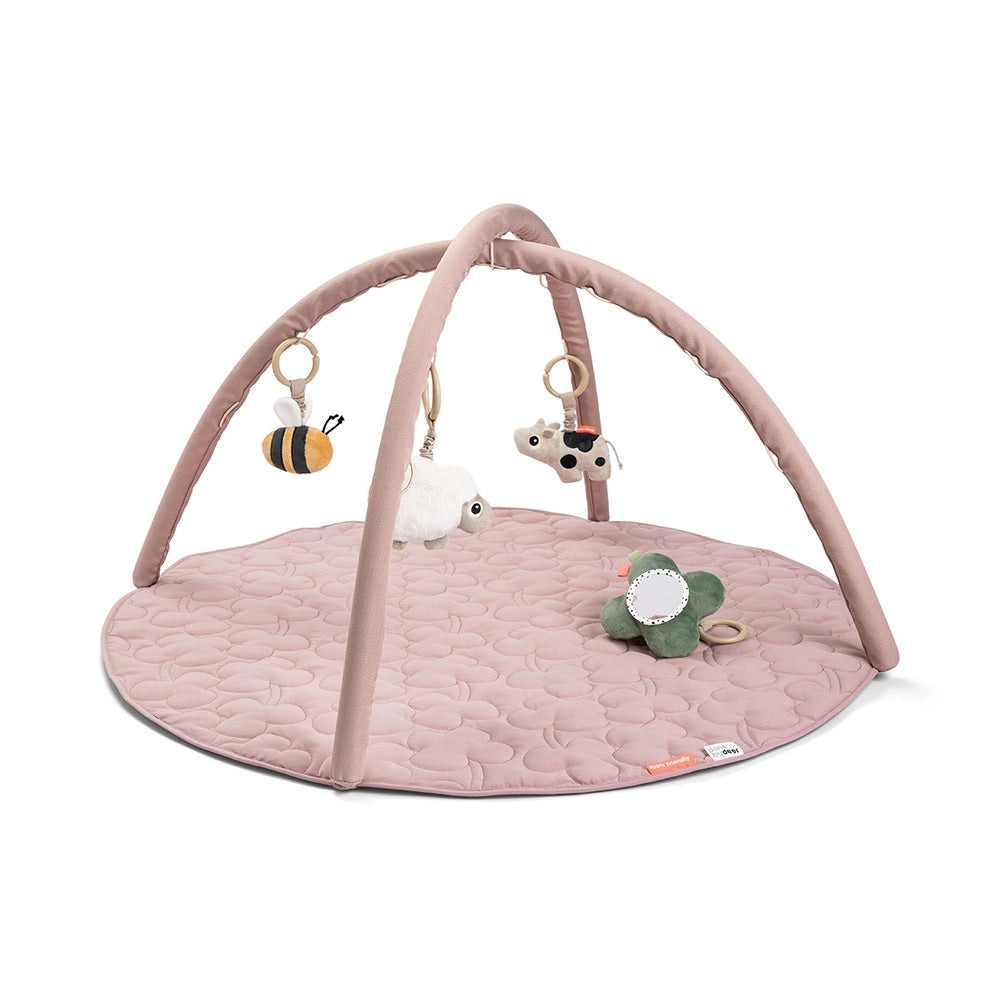 Babygym med lekematte Tiny Farm rosa forfra