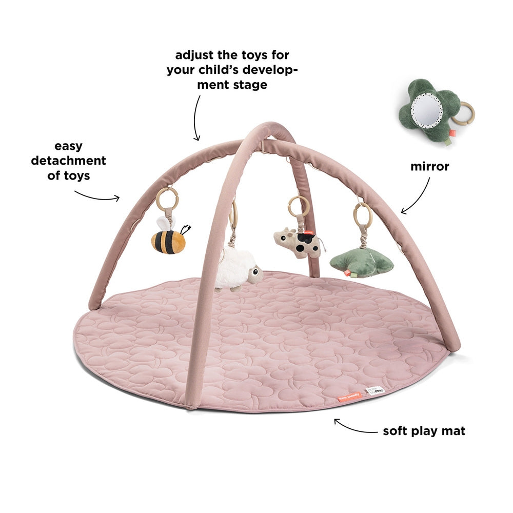 Detalj av Babygym med lekematte Tiny Farm rosa leker