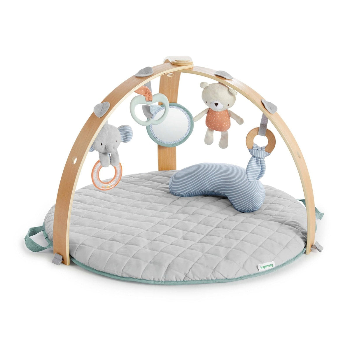 Babygym i tre med lekematte og pute Cozy Spot forfra